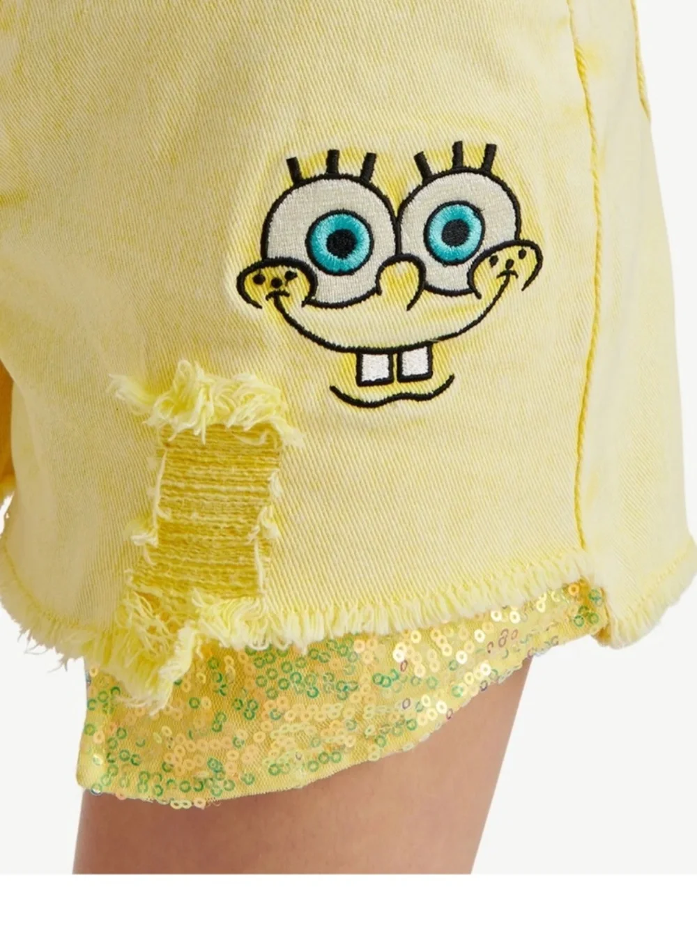 SpongeBob Girls Justice Yellow Denim Sequin Shorts Size 14 NWT